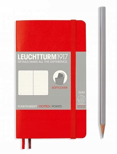 Leuchtturm 1917 349311 Notitieboek, pocket (A6), softcover, met puntpatroon, 121 paginas, rood 349311