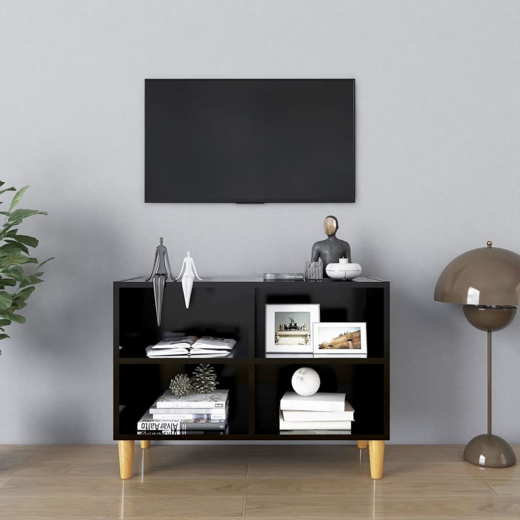 vidaXL Lumarko Szafka pod TV z drewnianymi nóżkami, czarna, 69,5x30x50 cm 805924