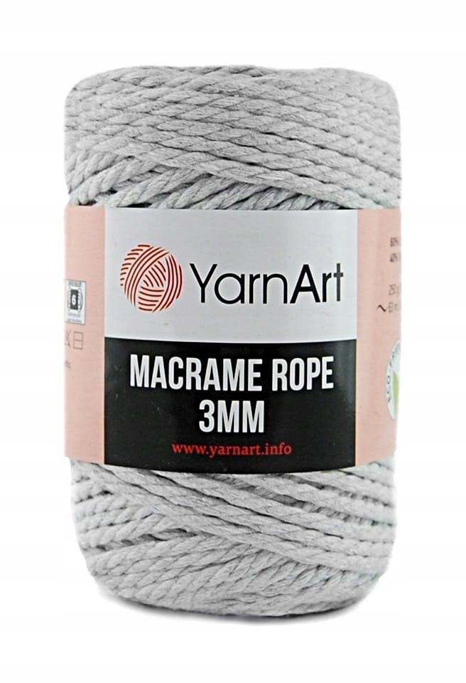 Sznurek YarnArt Macrame Rope 3 mm 756 jasny szary