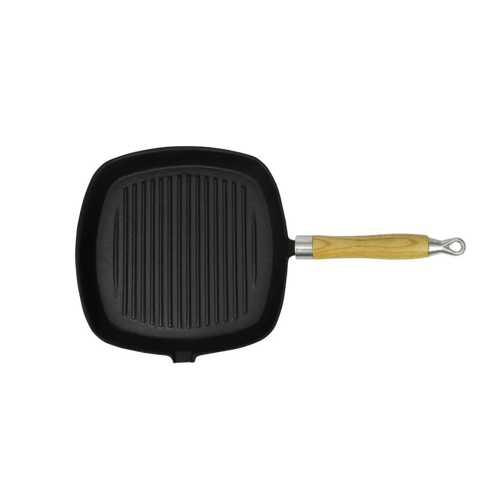 VidaXL Lumarko Patelnia grillowa, żeliwna, z drewnianą rączką, 20 x 20 cm 50125 VidaXL