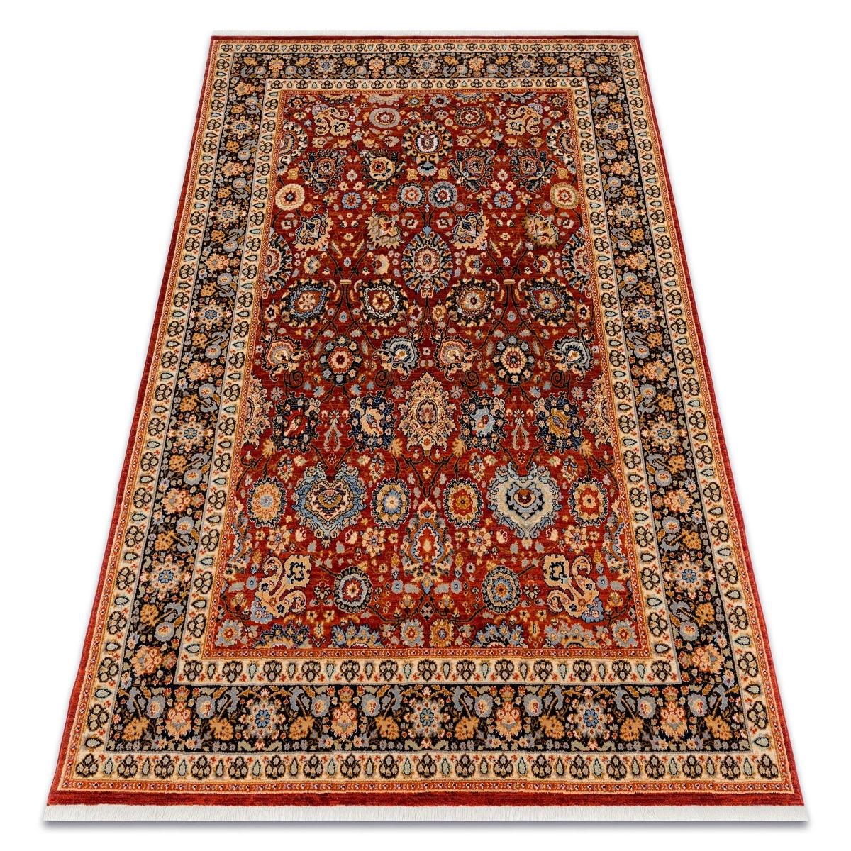 Dywan KESHAN Frędzle, Ornament, ramka orientalny 7573/53577 bordo / granat, 200x290 cm
