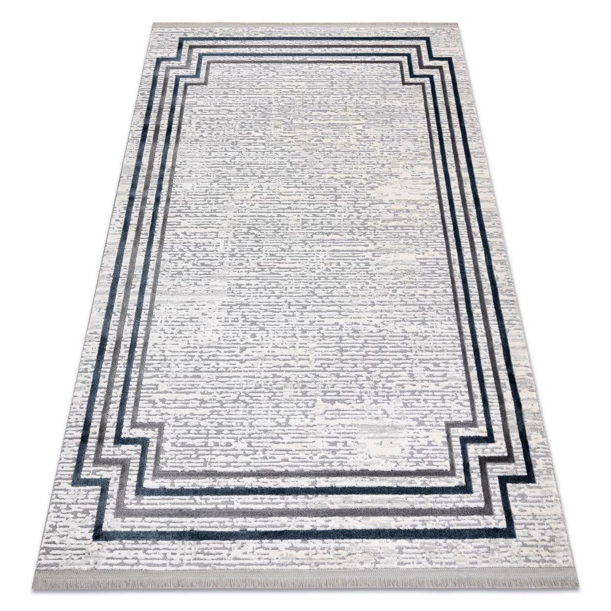 Dywan DYWANY ŁUSZCZÓW TULS nowoczesny, strukturalny, frędzle 51242 Ramka kość słoniowa / niebieski, 140x190 cm