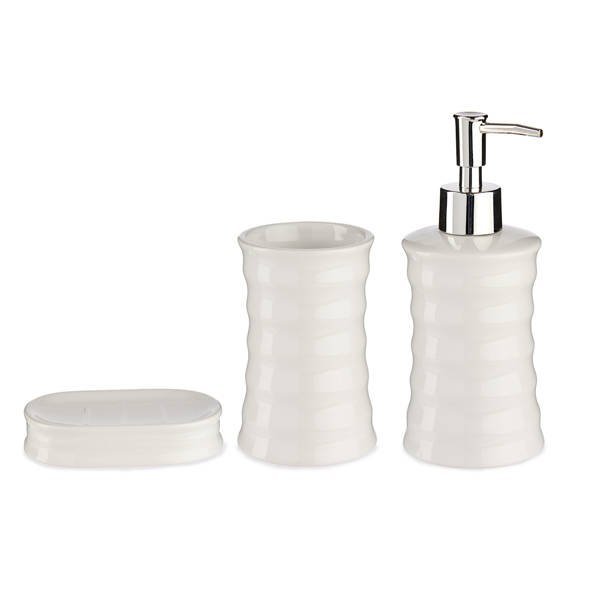 Zestaw łazienkowy ceramiczny 3 elementowy Berilo Fala biały