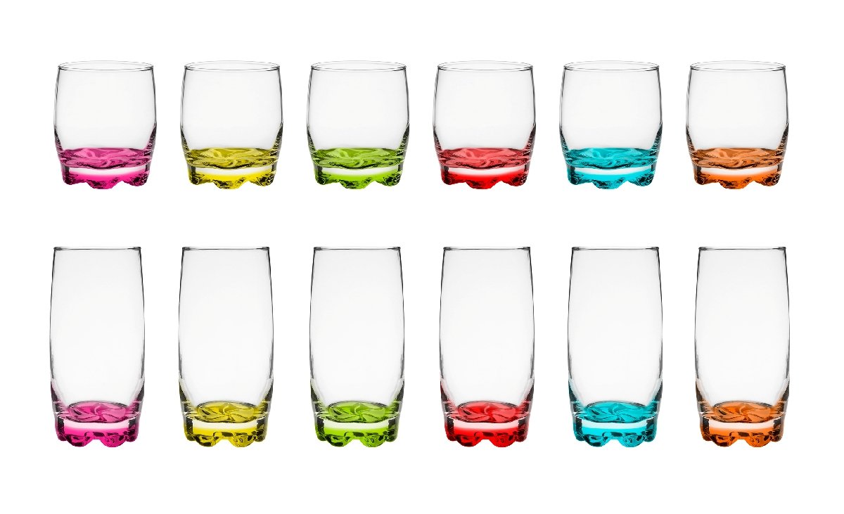 Zestaw 6 Szklanek Niskich 250ml i 6 Wysokich 350ml Kolorowe Dno