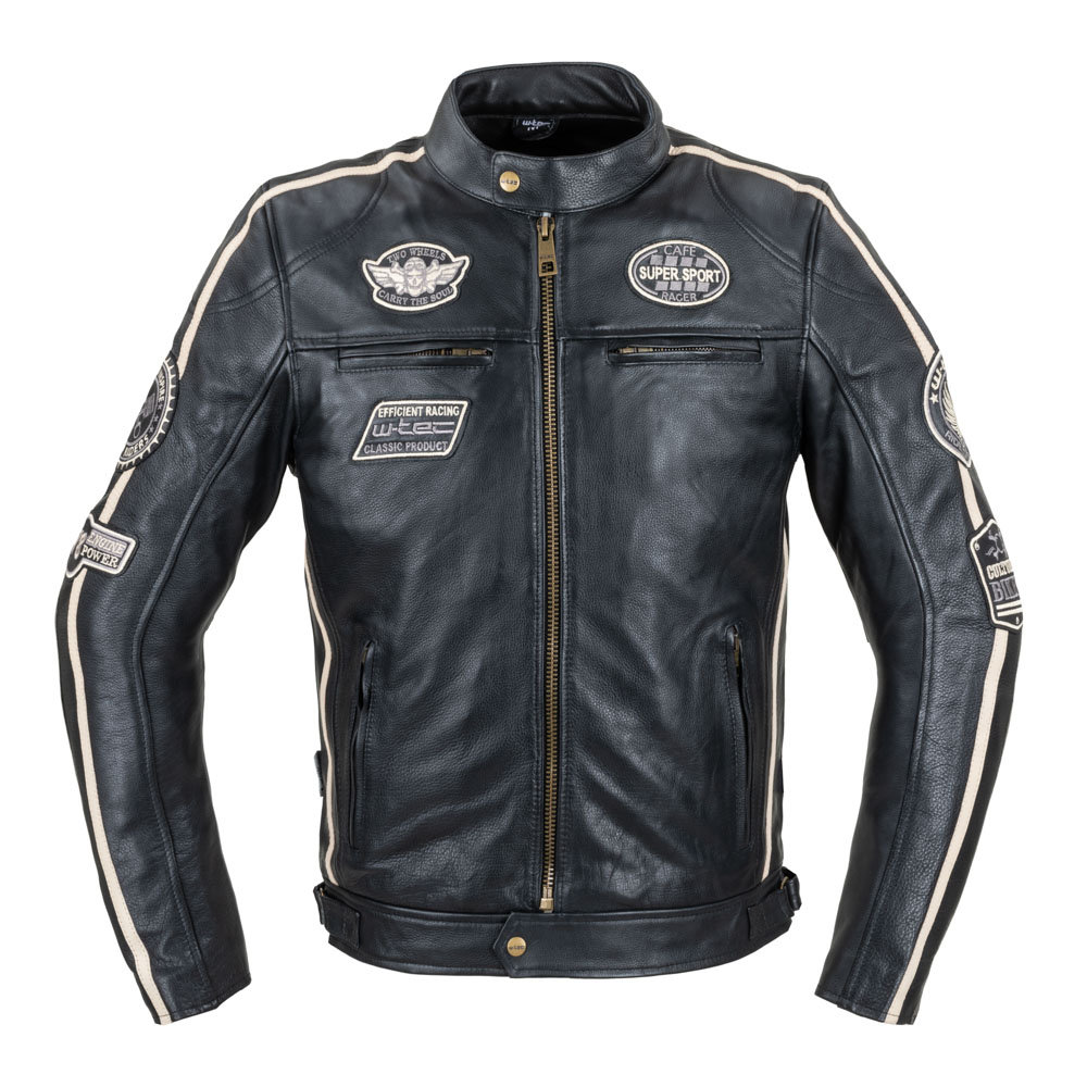 W-TEC Męska skórzana kurtka motocyklowa W-TEC Makso, czarny z naszywkami, 5XL 22825-5XL