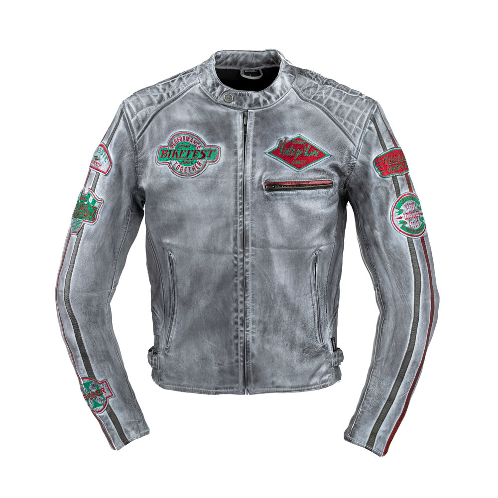 W-TEC Męska skórzana kurtka motocyklowa W-TEC Sheawen Waxed Grey - szara, Szary, 4XL 22013-4XL