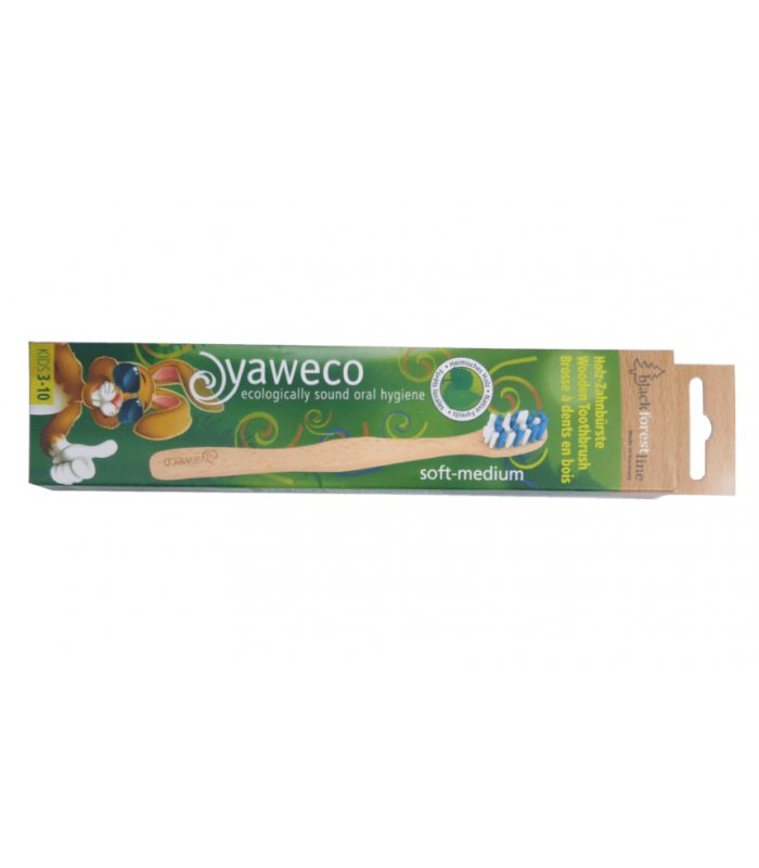 Drewniana szczoteczka do zębów dla dzieci, nylon, włosie miękko-średnie, Yaweco