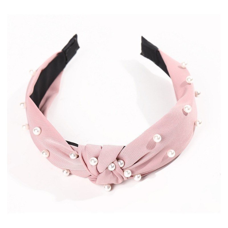 Opaska turban z materiału gruba pudrwa perełki O227R