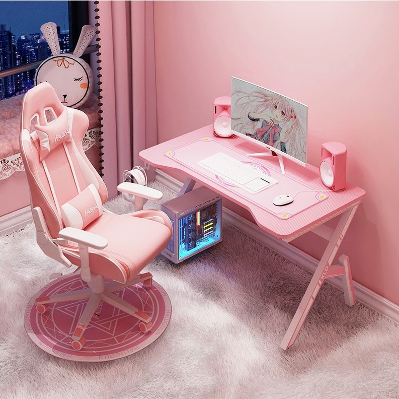 Zestaw gamingowy - Fotel dla gracza + biurko gamingowe 120 x 60 - różowy zestaw