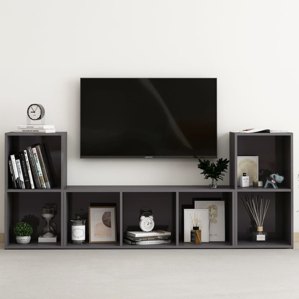 vidaXL Lumarko 3-cz. zestaw szafek TV, wysoki połysk, szary, płyta wiórowa 3079744