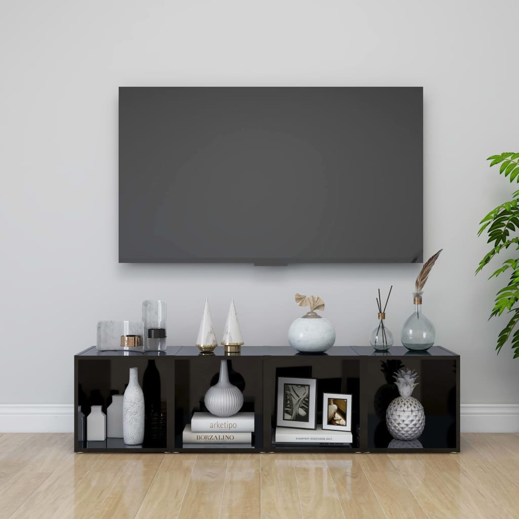 vidaXL Lumarko Szafki pod TV, 4 szt., wysoki połysk, czarne, 37x35x37 cm 805521