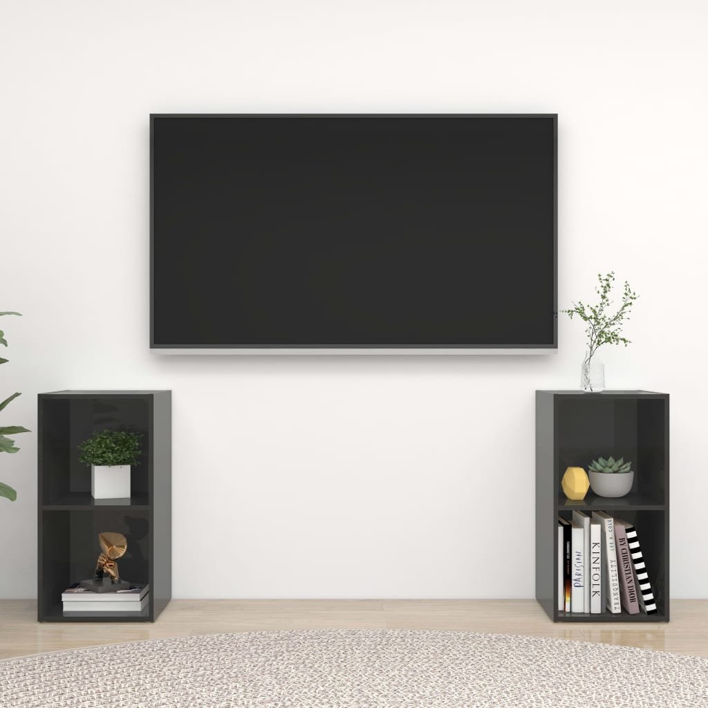vidaXL Lumarko Szafki TV, 2 szt., szare, wysoki połysk, 72x35x36,5 cm, płyta 3079906