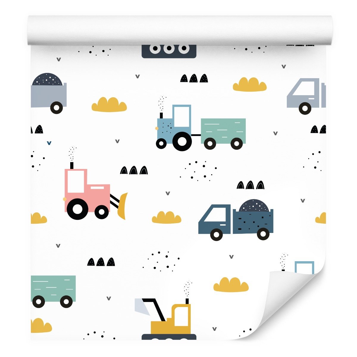 Tapeta Dziecięca TRAKTORY Koparki Ciężarówki Dekor