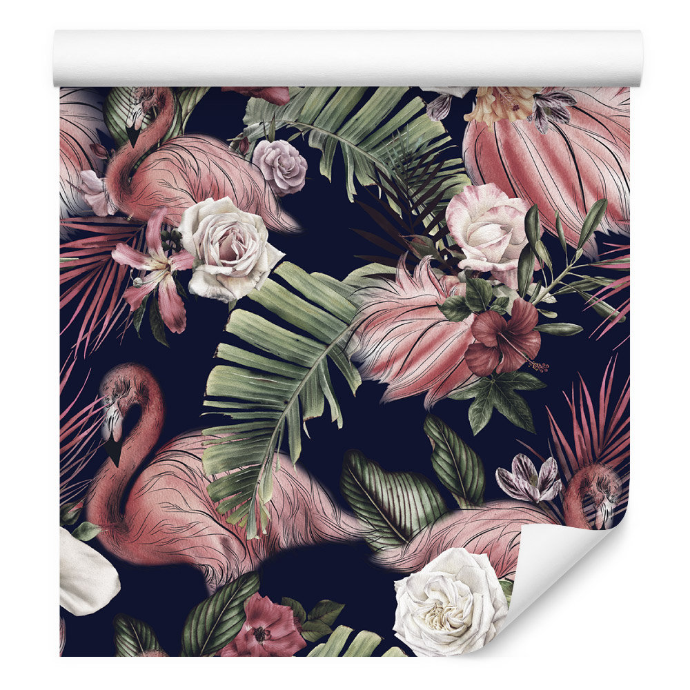 Tapeta ścienna do salonu, ptaki, flamingi, kwiaty