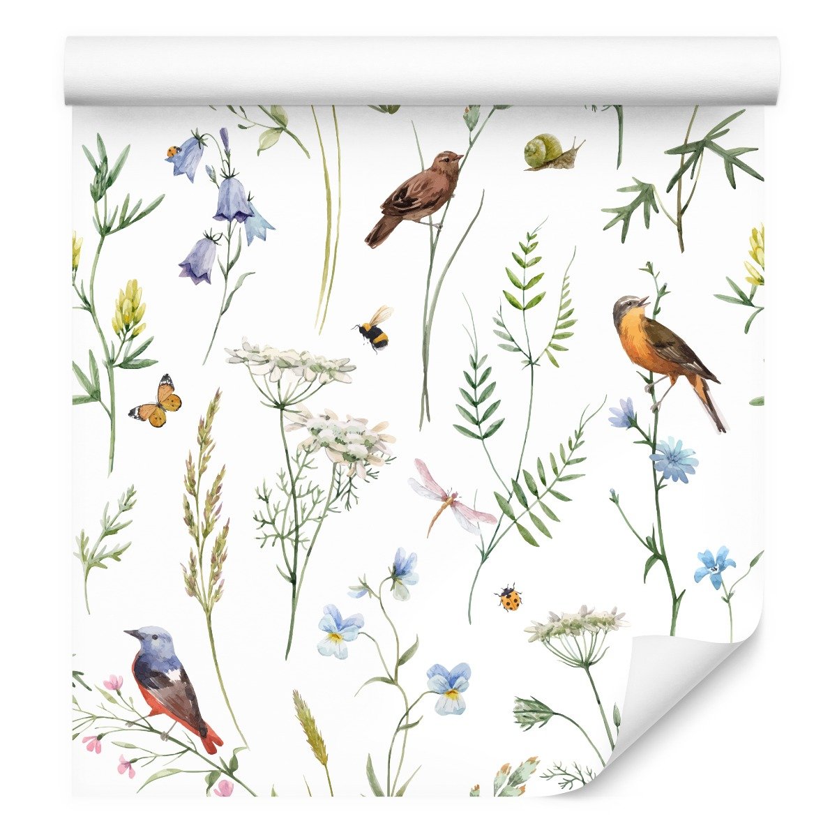 Tapeta do Jadalni PTAKI Kwiaty Liście Natura Dekor