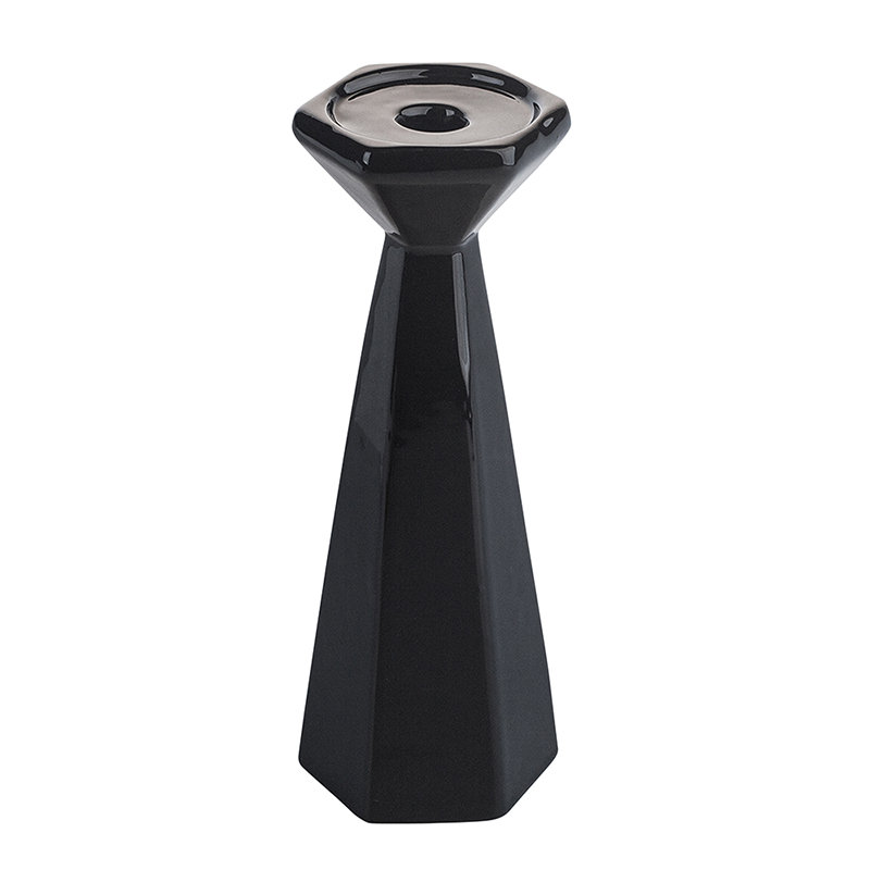 Świecznik Stożkowy Czarny 9X9X24,5 Cm