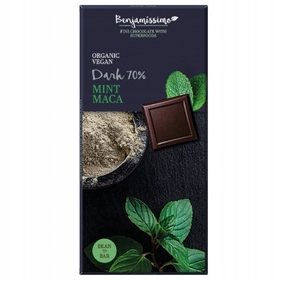 Bio Benjamin Bezglutenowa czekolada gorzka wegańska z miętą i maca BIO 70g