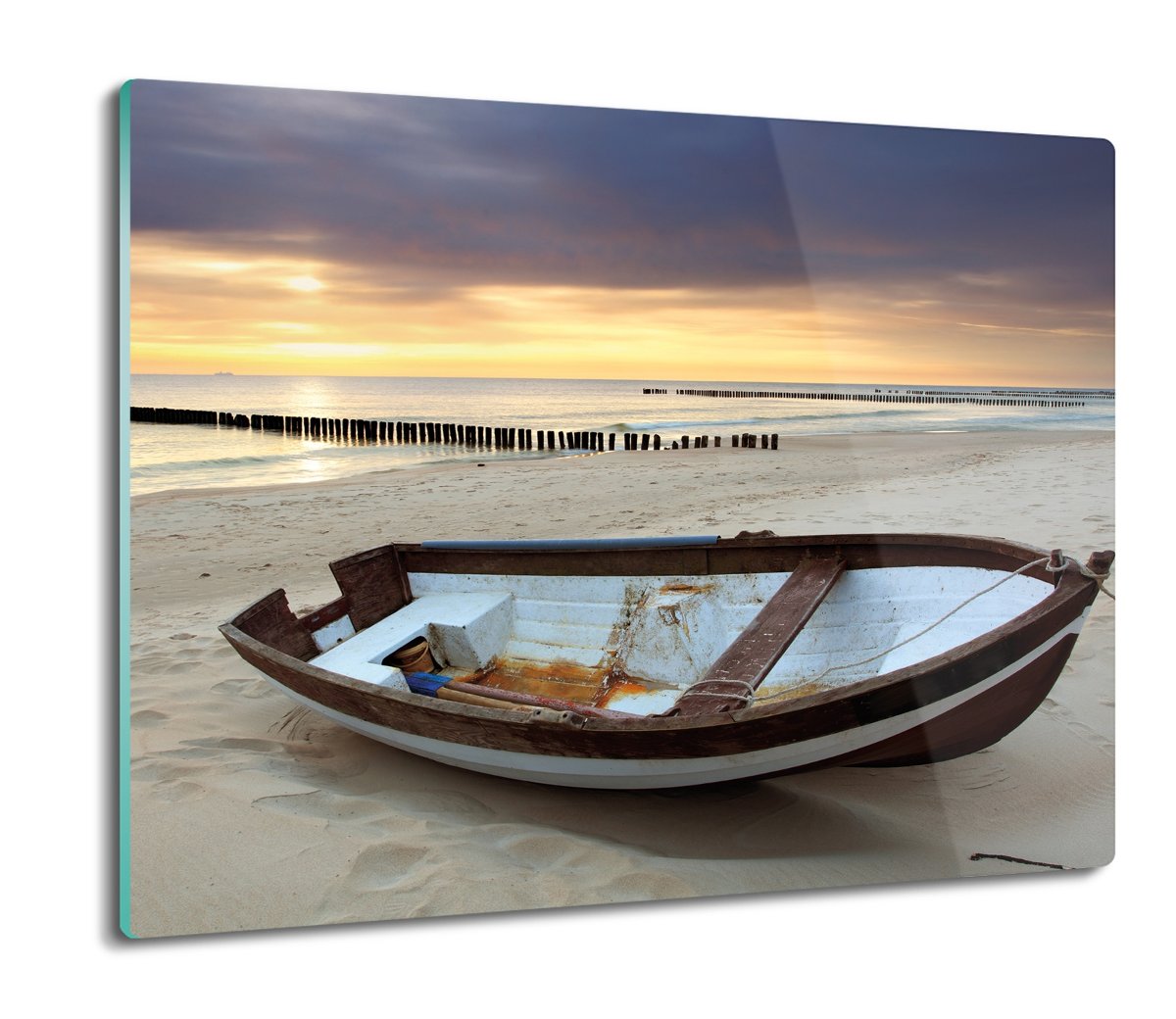 deska splashback szklana Bałtyk łódź plaża 60x52, ArtprintCave
