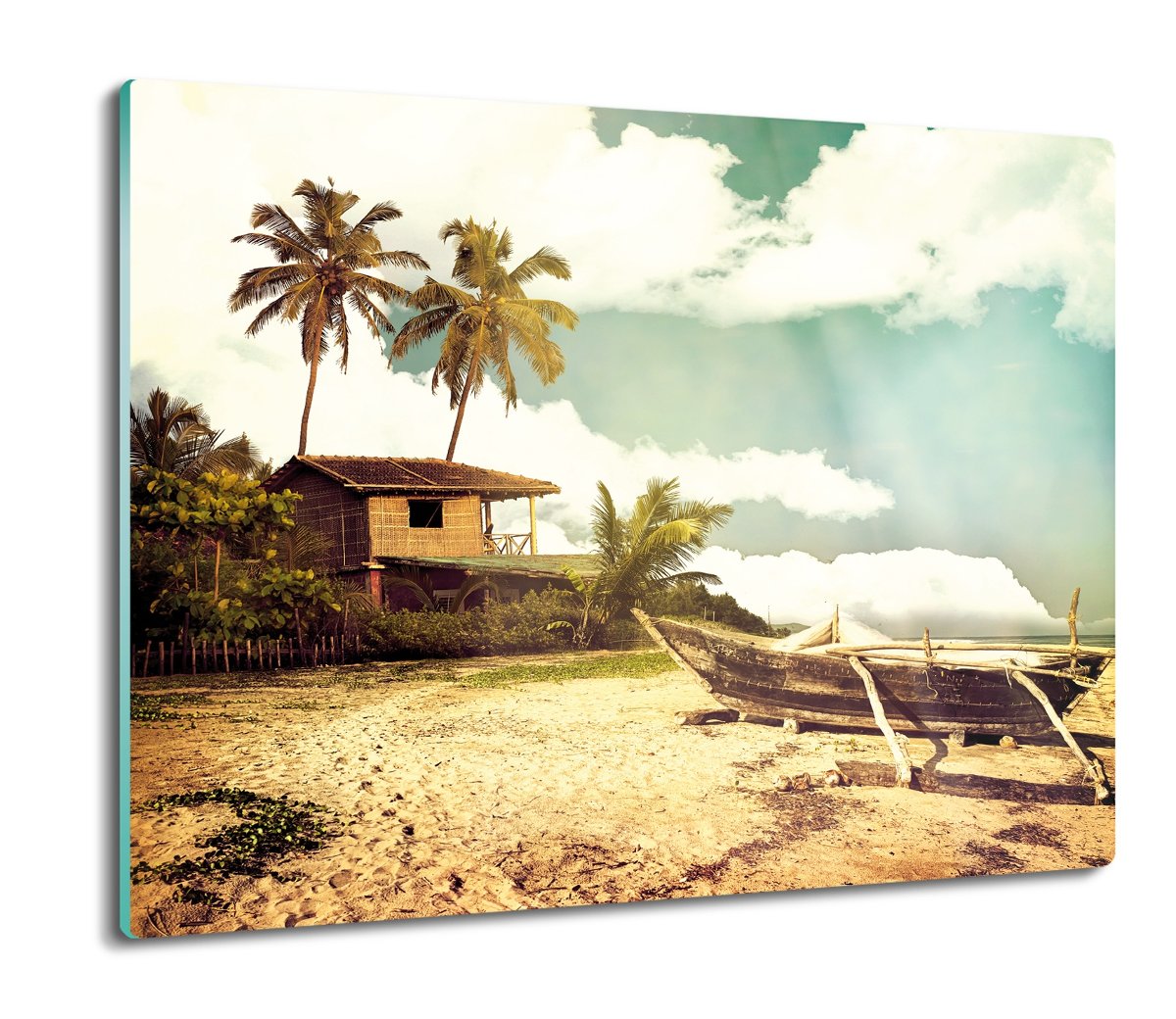szklana osłona kuchenna Plaża łódź palma 60x52, ArtprintCave
