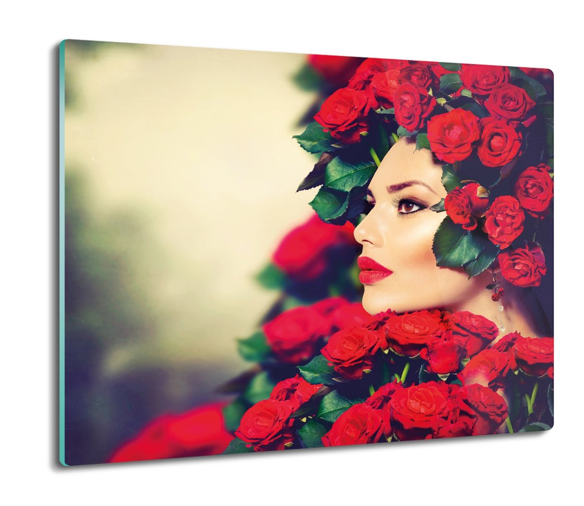 szklana osłona kuchenna Kobieta kwiaty róże 60x52, ArtprintCave