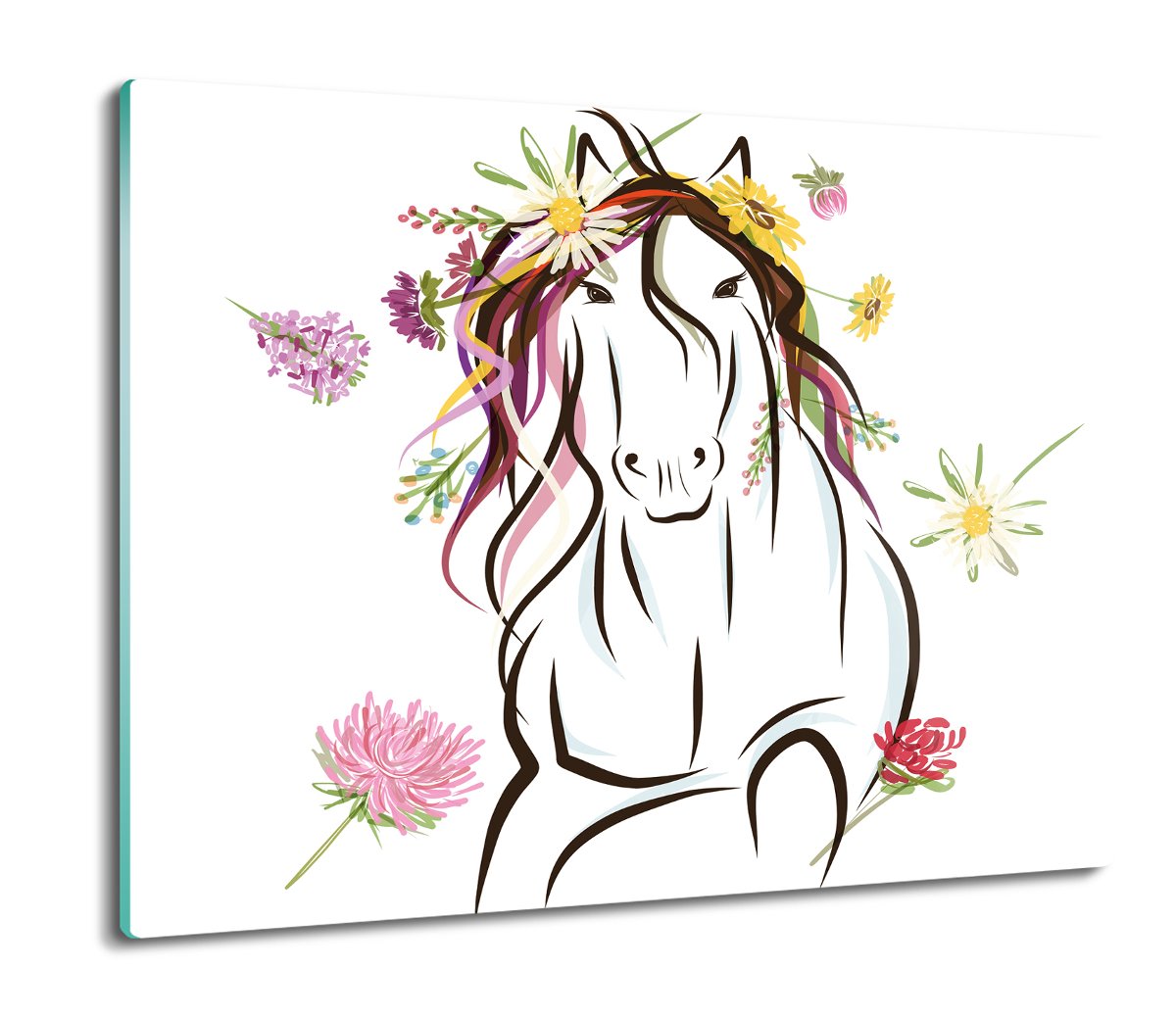 szklana osłona splashback Koń kwiaty rysunek 60x52, ArtprintCave