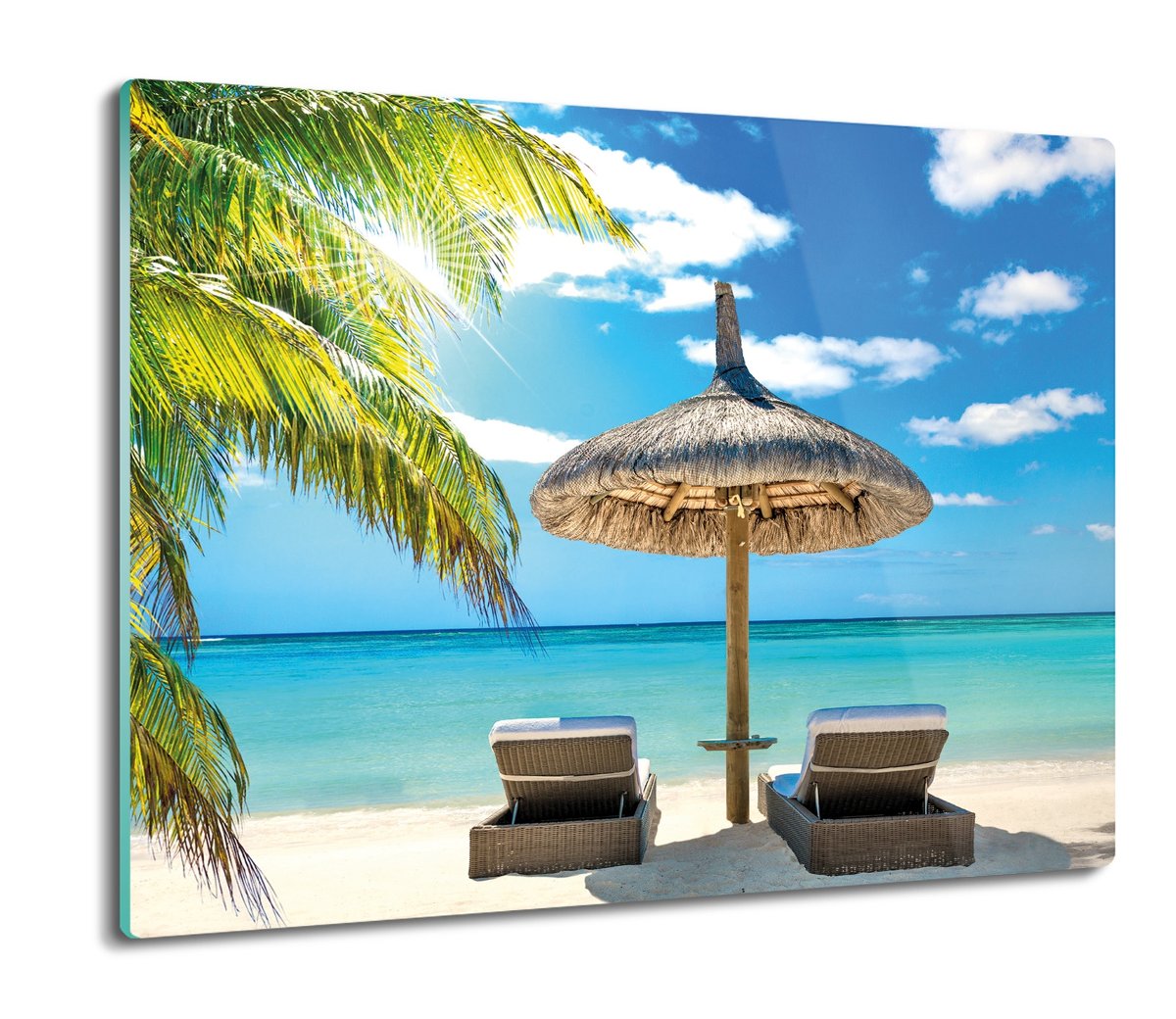 szklana splashback z foto Palmy leżaki plaża 60x52, ArtprintCave