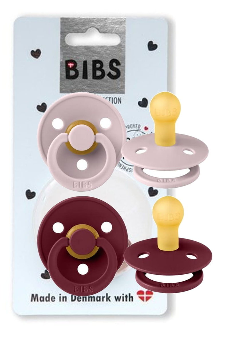 Bibs Dwupak Smoczek Uspokajający Kauczuk Hevea Rozmiar S 0m+ 2szt PINK PLUM & ELDERBERRY