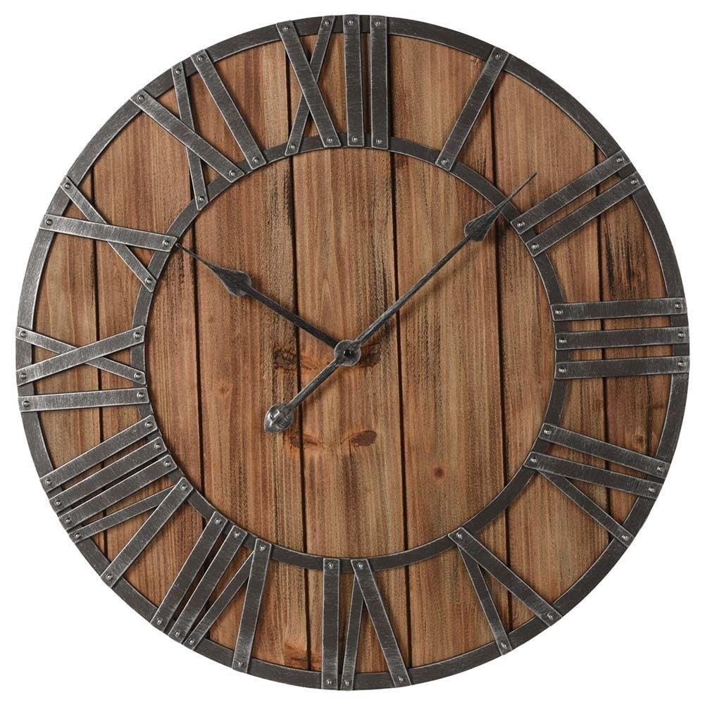 Vilde Drewniany zegar ścienny, rzymski, na ścianę, loft, retro, duży, 60 cm 569125