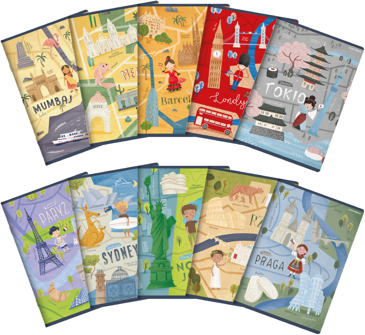 TOP 2000 Zeszyt A5 32k linia podwójna kolorowa CITIES OF THE WORLD 400157923 2000