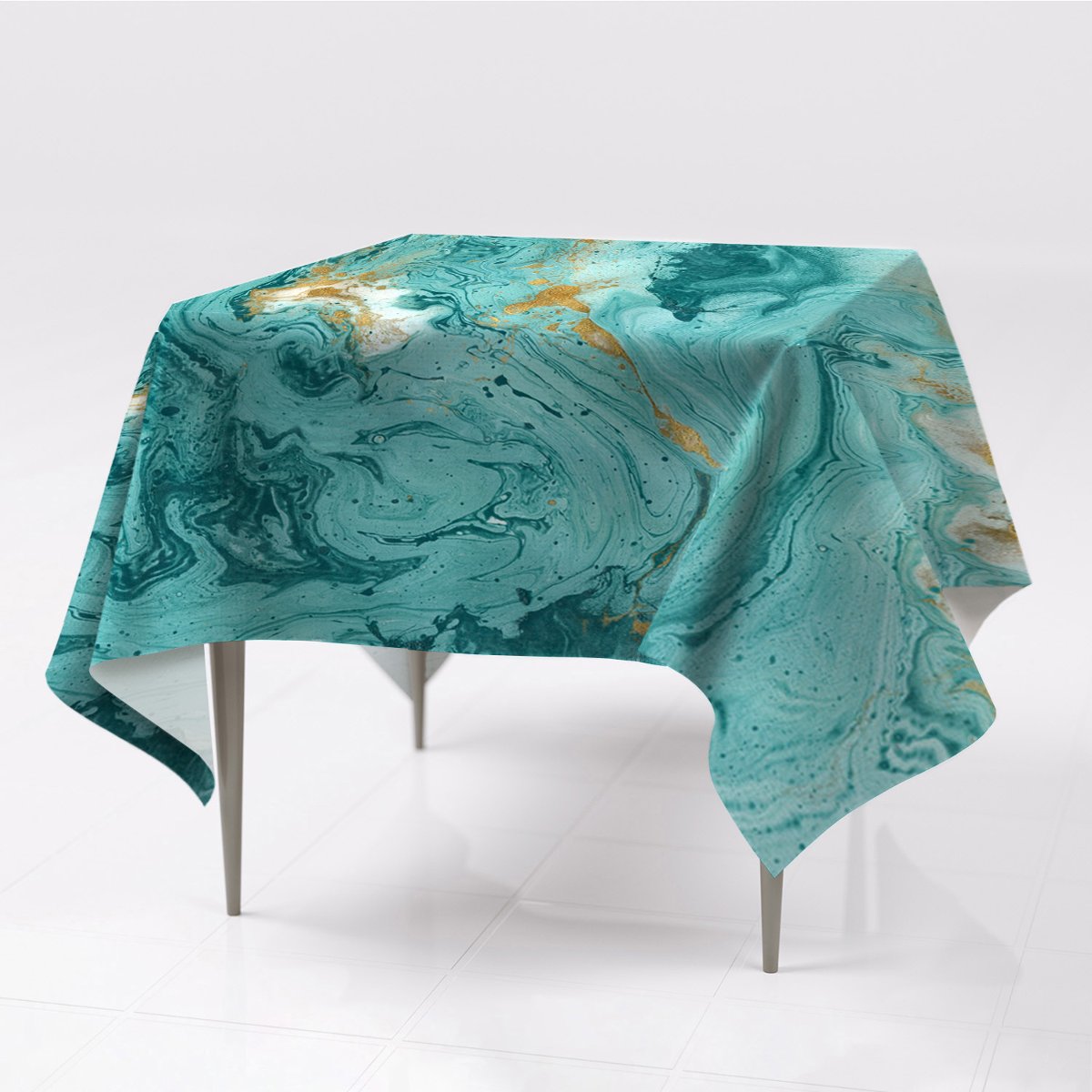 Delikatny gładki obrus kolory Marmur turkusowy eco, Fabricsy, 150x150 cm