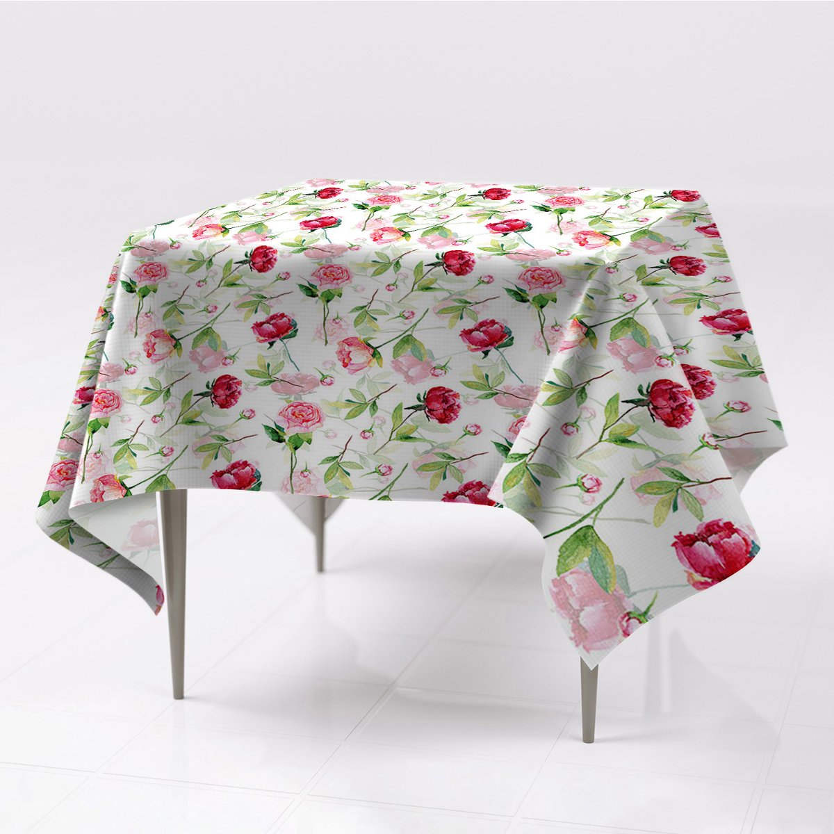 Gładki obrus na stół do wnętrz Czerwone kwiaty eco, Fabricsy