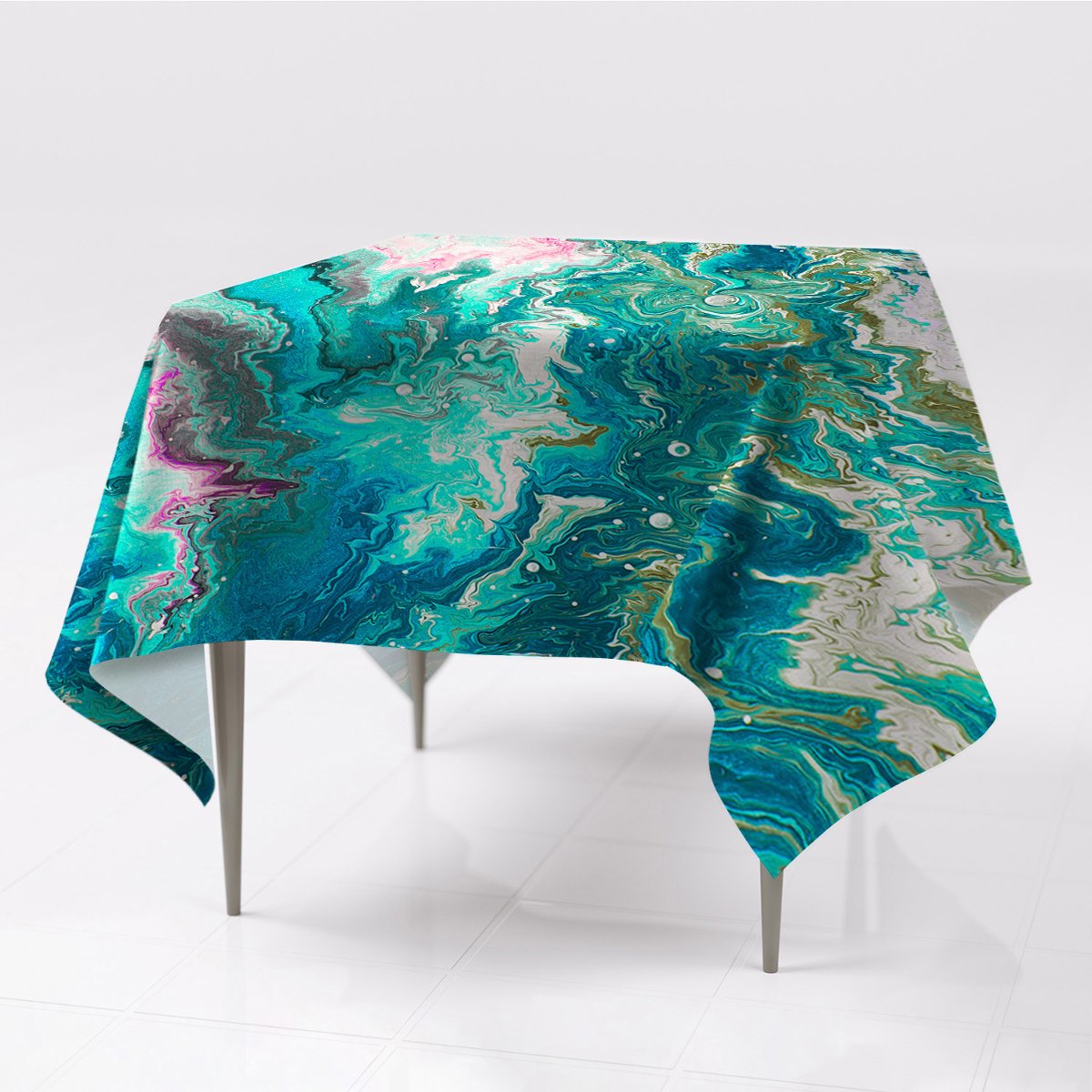 Obrus na stół grafika Abstrakcja zielona dekoracja, Fabricsy, 150x150 cm