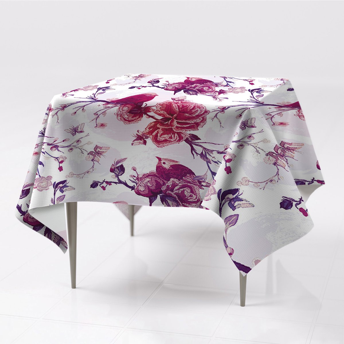 Nowoczesny gładkie obrusy Fioletowe ptaki 150x150, Fabricsy, 150x150 cm