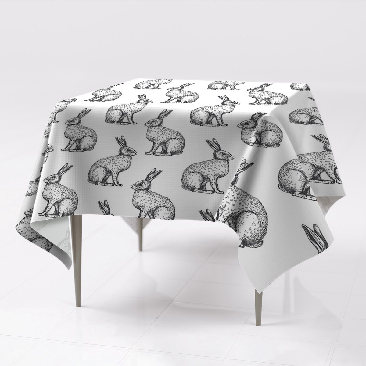 Do domu gładkie obrusy Białe króliki 150x150 eco, Fabricsy