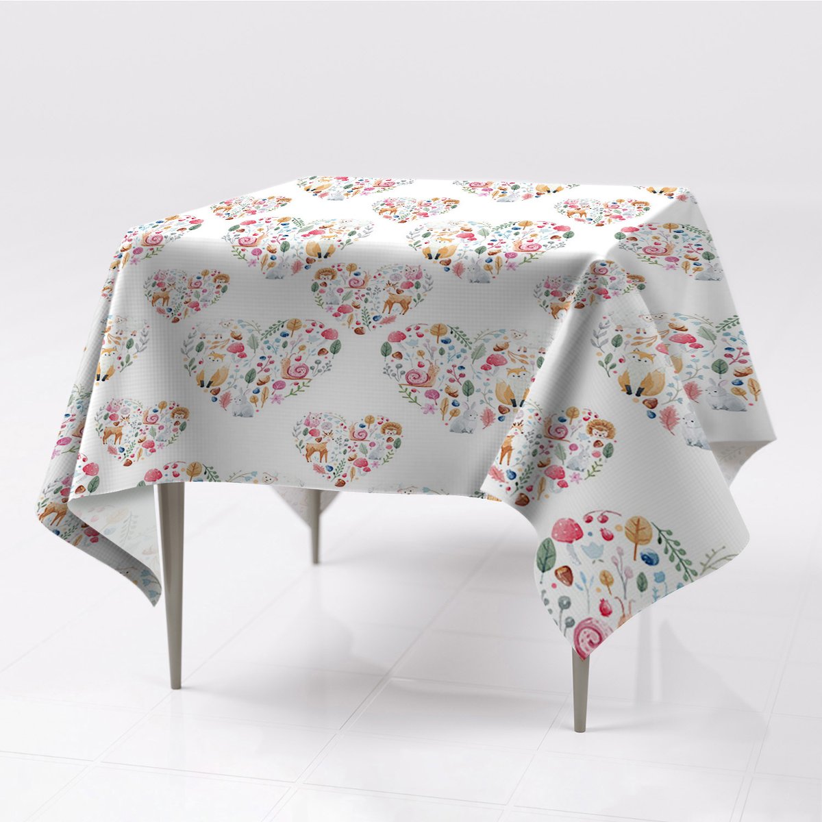 Do salonu obrusy na stół gładkie Lis Królik Serca, Fabricsy, 150x150 cm