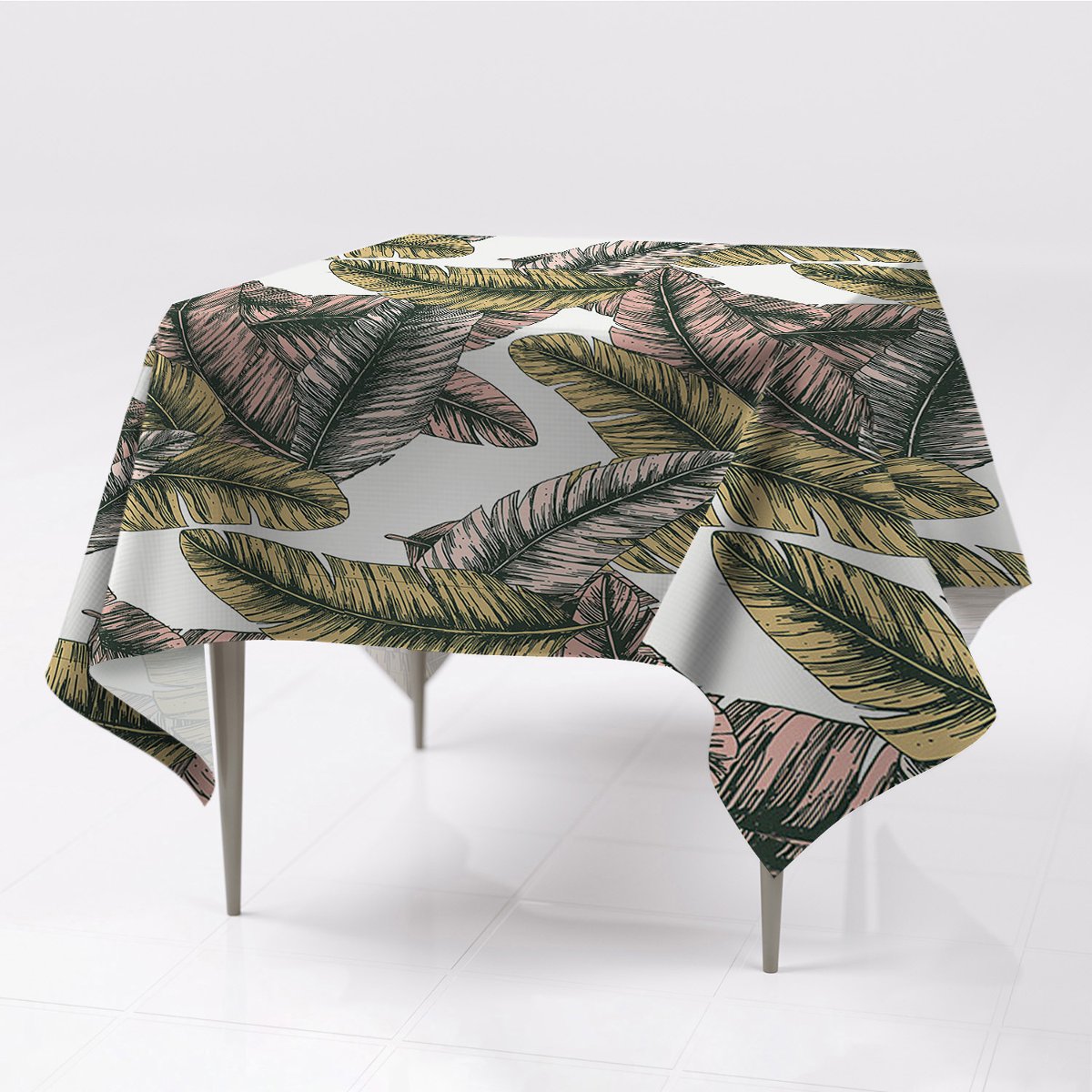 Kolorowe różne wzory obrus nadruk Bananowe Liście, Fabricsy, 150x150 cm