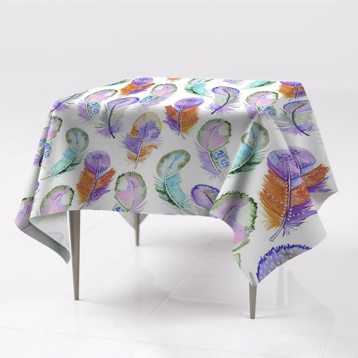 Do wnętrz gładkie obrusy Kolorowe Piórka ze wzorem, Fabricsy, 150x150 cm