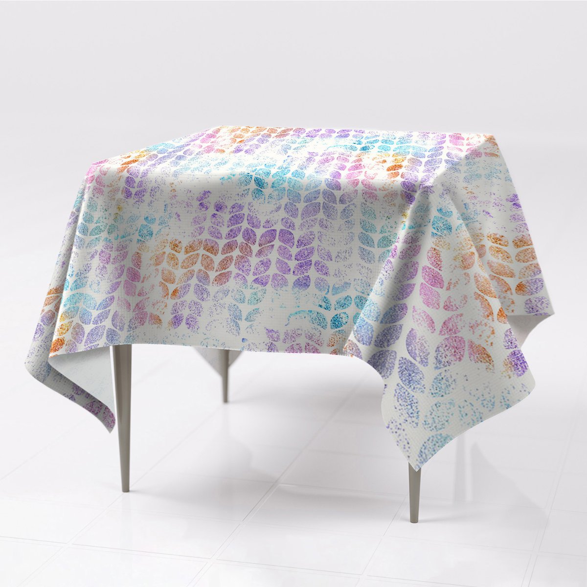 Delikatny obrus na stół Liść Brokatowy nadruk wzór, Fabricsy, 150x150 cm