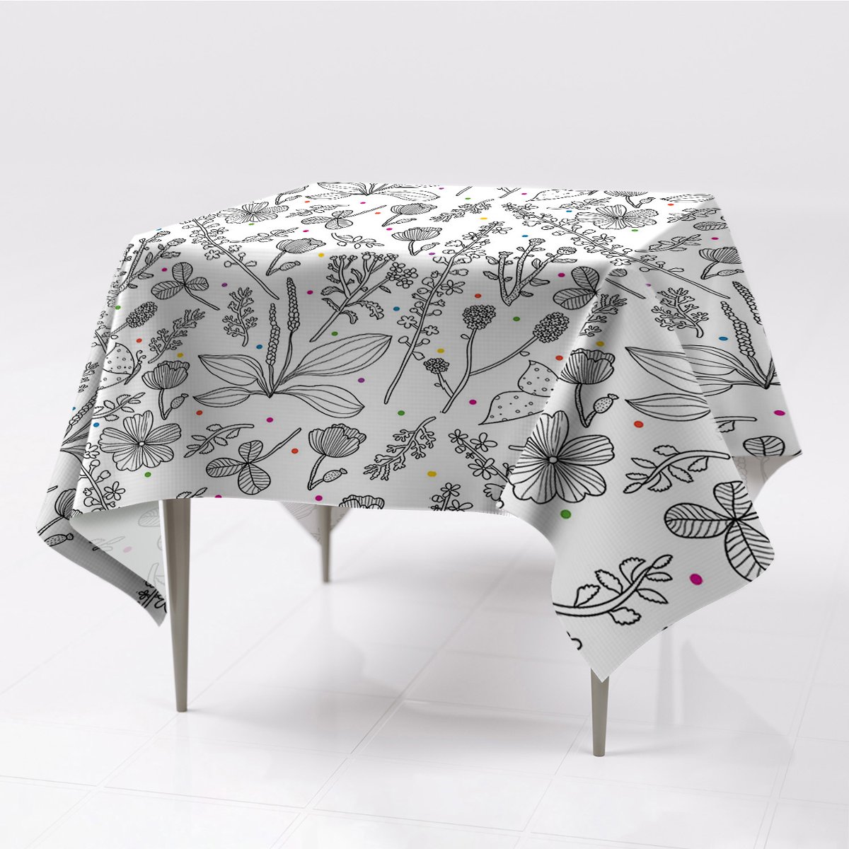 Gładkie obrusy na stół do kuchni Kwiaty i kropki, Fabricsy, 150x150 cm