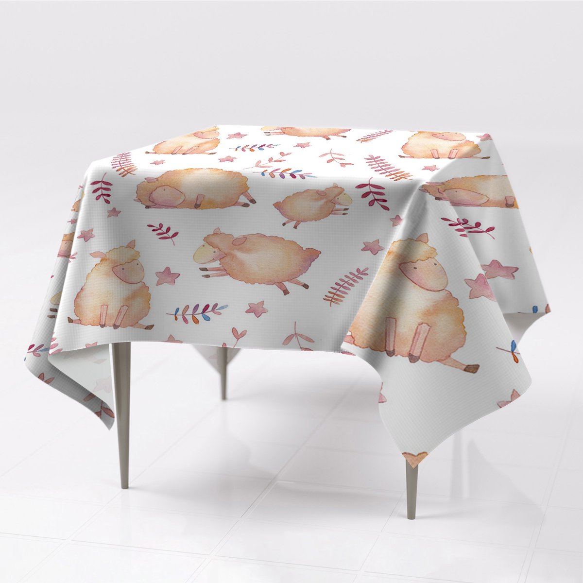 Ozdobny gładkie obrusy Owieczki do kuchni 150x150, Fabricsy