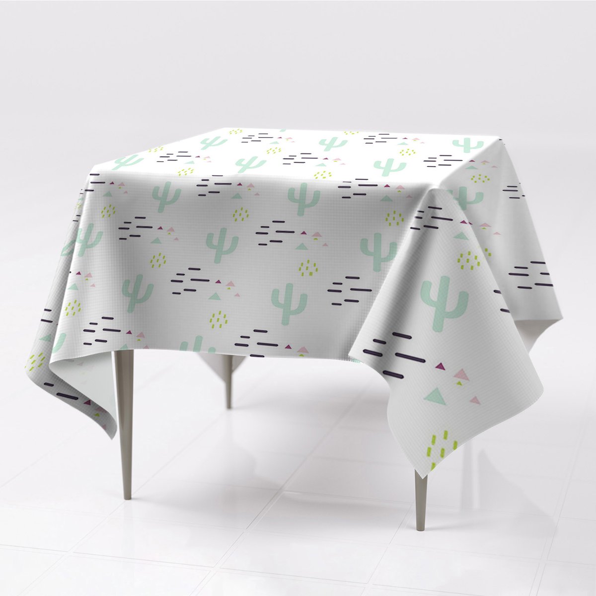 Grafika obrus na stół gładki Kaktusy nadruk wzór, Fabricsy, 150x150 cm
