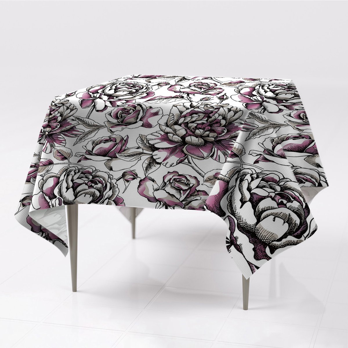Do kuchni obrus na stół gładki Róże 150x150 wzór, Fabricsy