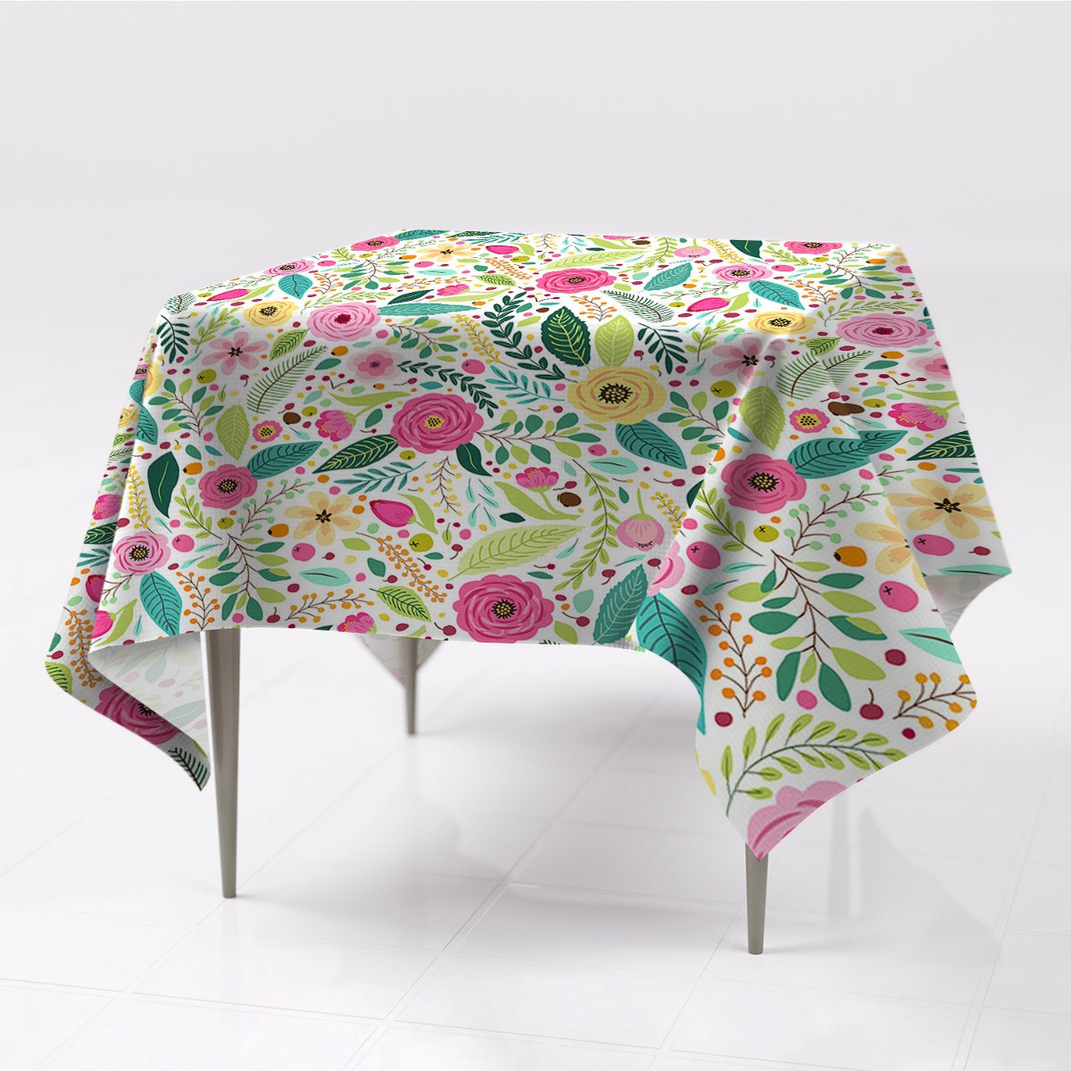 Kolorowe gładkie obrusy tkanina Kolorowe kwiatki, Fabricsy, 150x150 cm