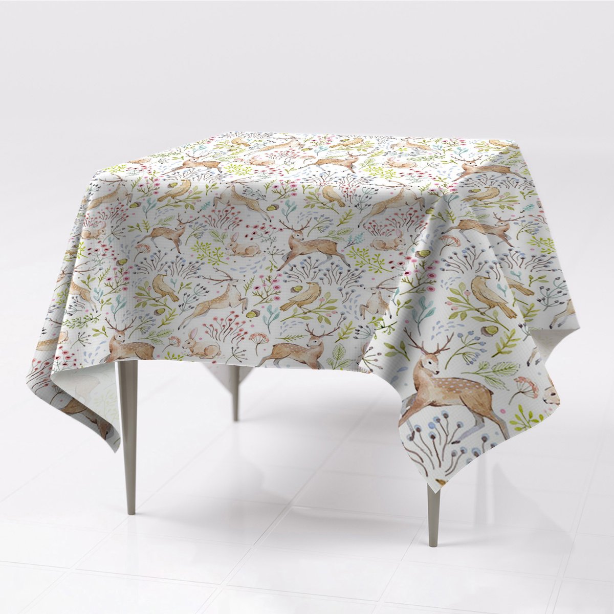 Obrusy na stół do wnętrz Leśne zwierzęta ze wzorem, Fabricsy, 150x150 cm