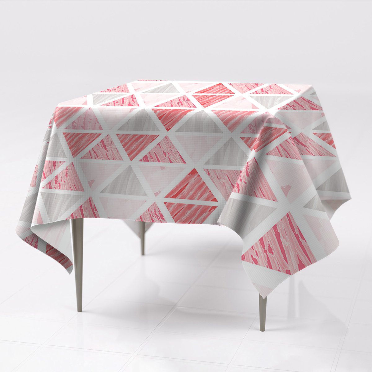 Do salonu obrus na stół gładki Różowe trójkąty eco, Fabricsy, 150x150 cm