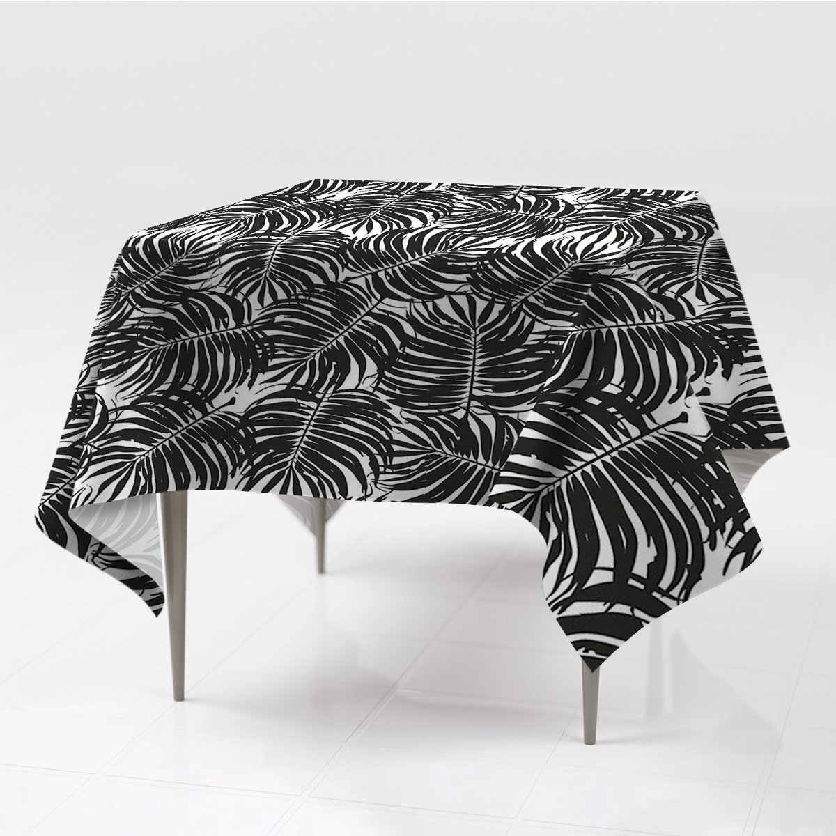 Do salonu gładki obrus Czarne liście tkanina wzór, Fabricsy, 150x150 cm