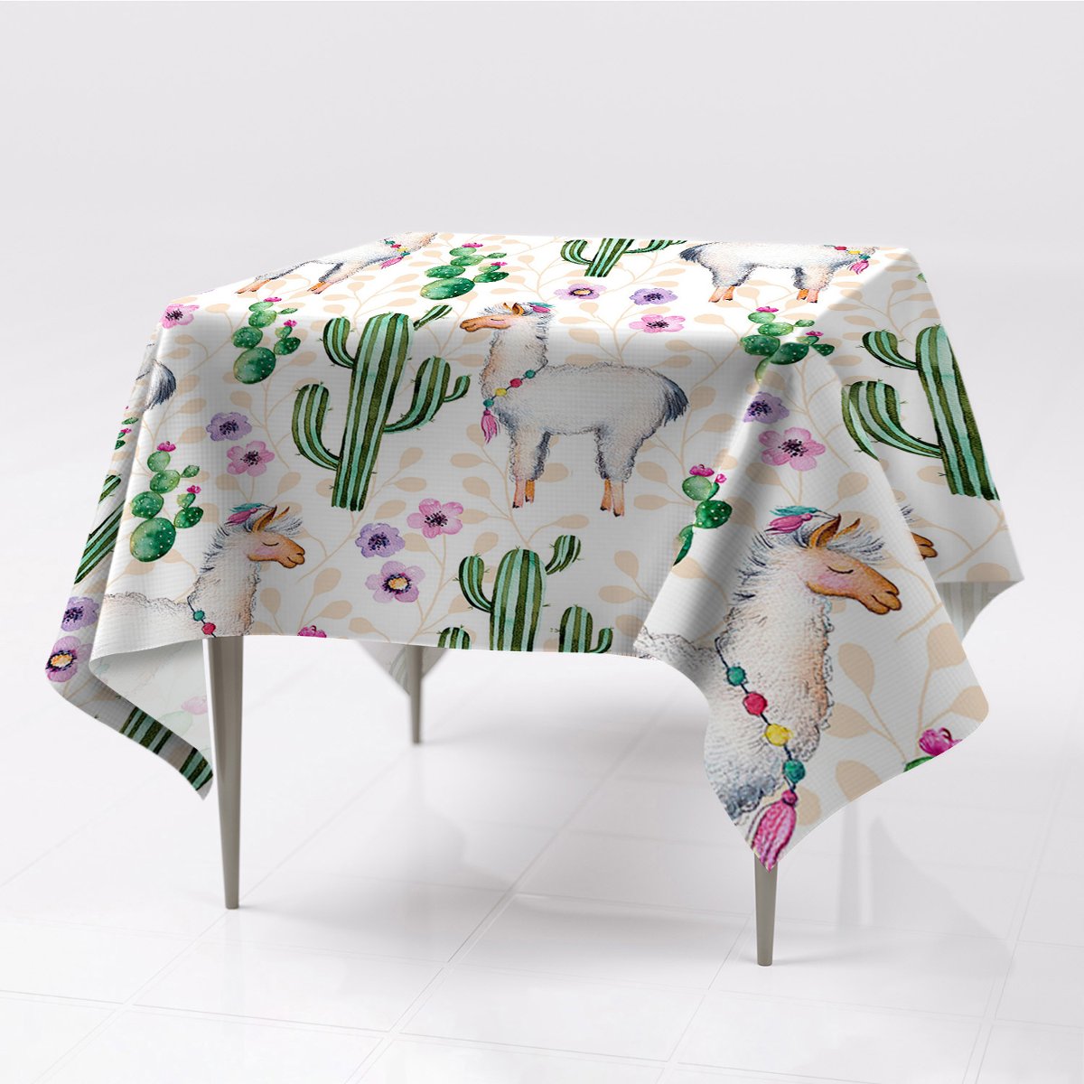 Do kuchni gładkie obrusy Lama do pokoju ze wzorem, Fabricsy, 150x150 cm
