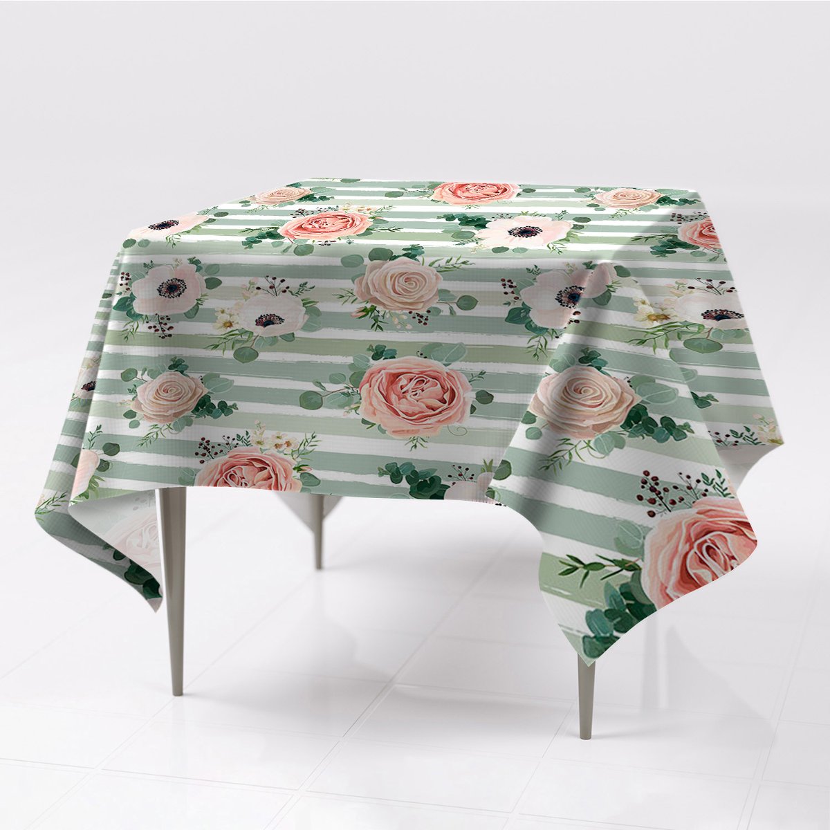 Obrusy na stół nowoczesny Pasiaste róże dekoracja, Fabricsy, 150x150 cm