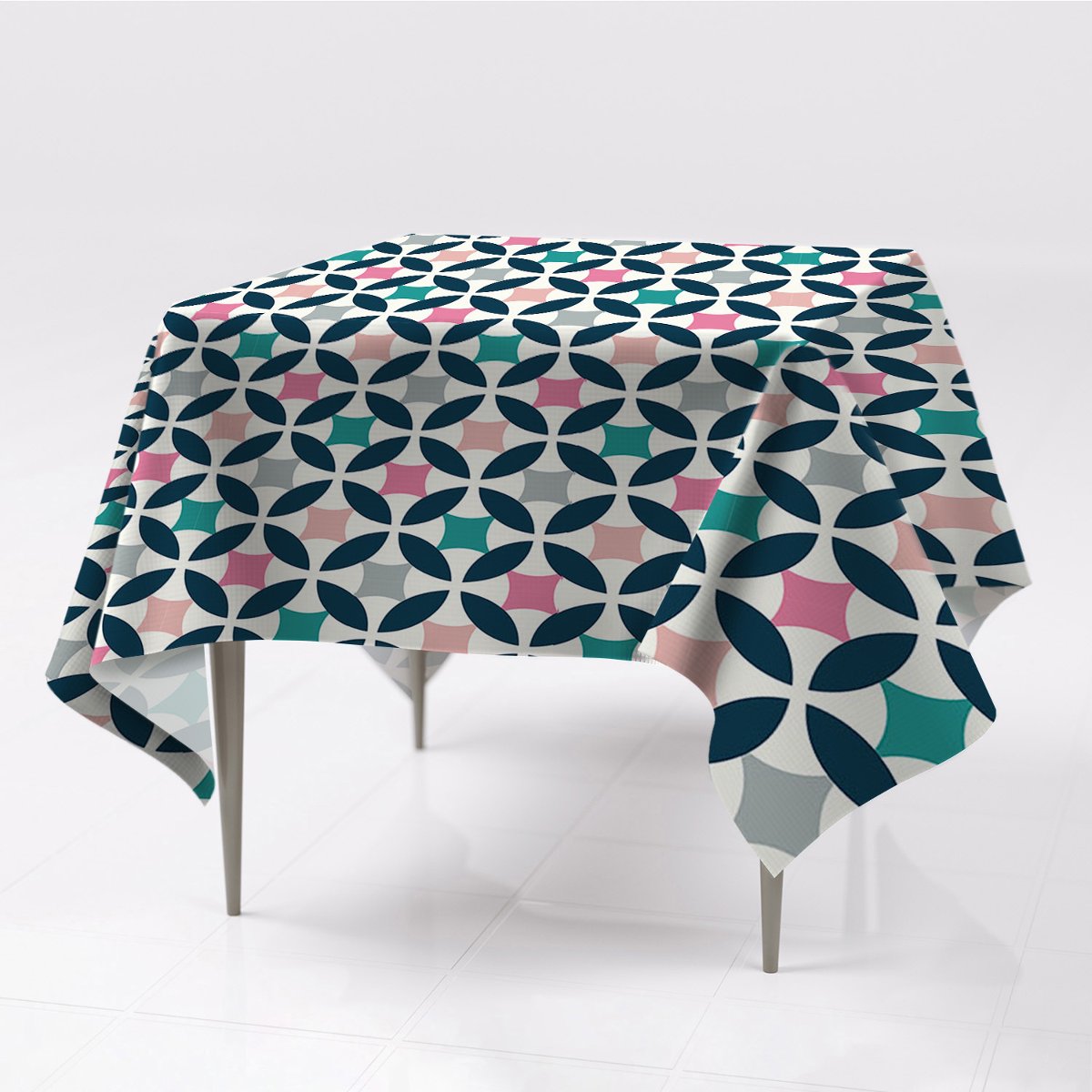 Gładki obrus na stół grafika Pastelowy retro wzór, Fabricsy, 150x150 cm