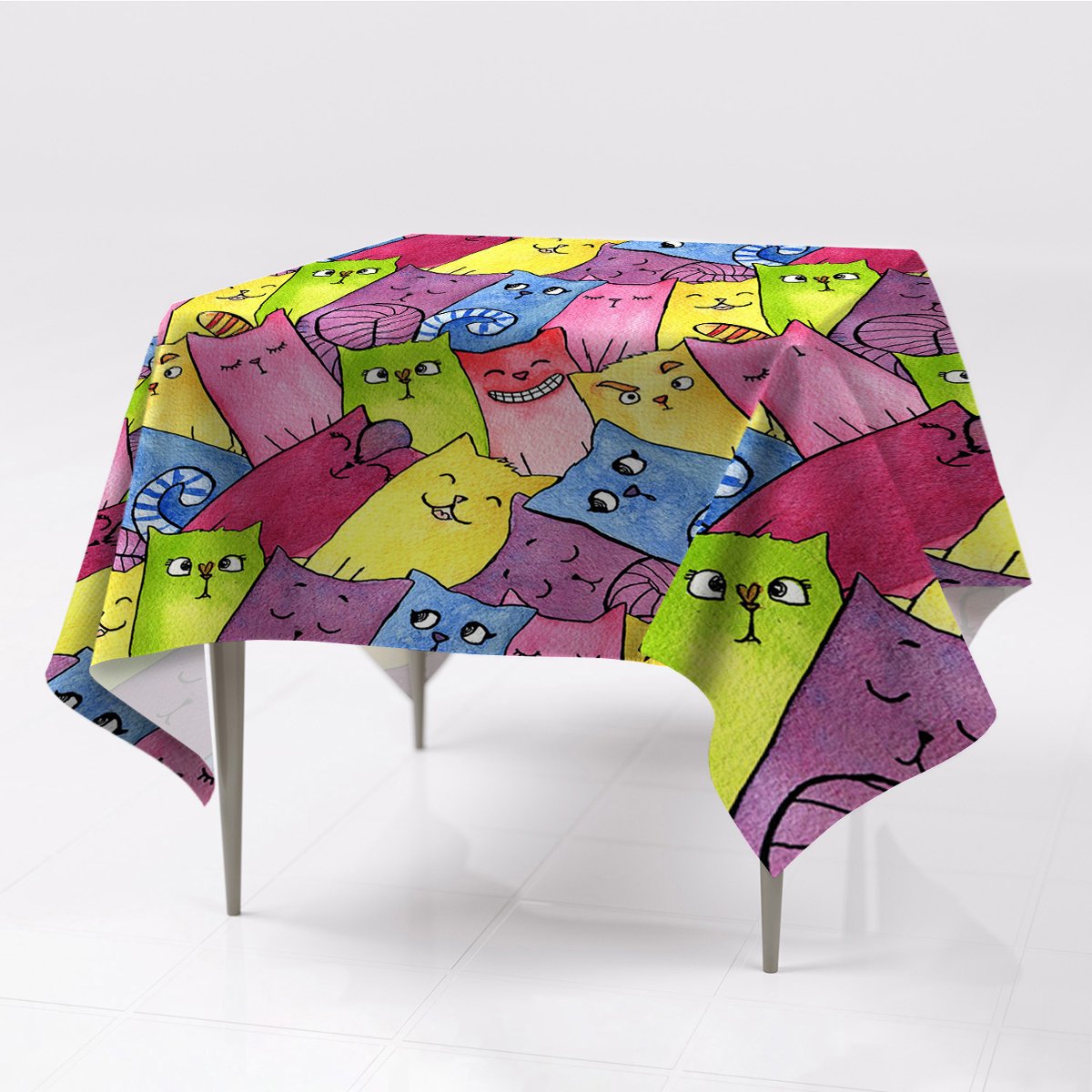 Do ogrodu gładki obrus na stół Szczęśliwe koty eko, Fabricsy, 150x150 cm